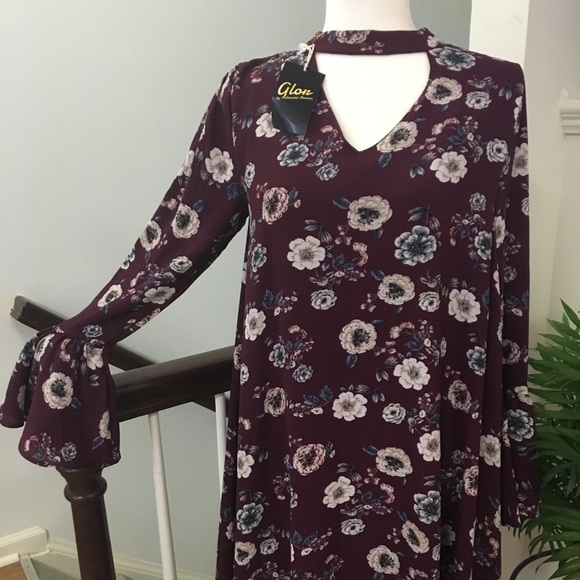 Burgundy V-Neck Swing Dress - Picture 7 of 8